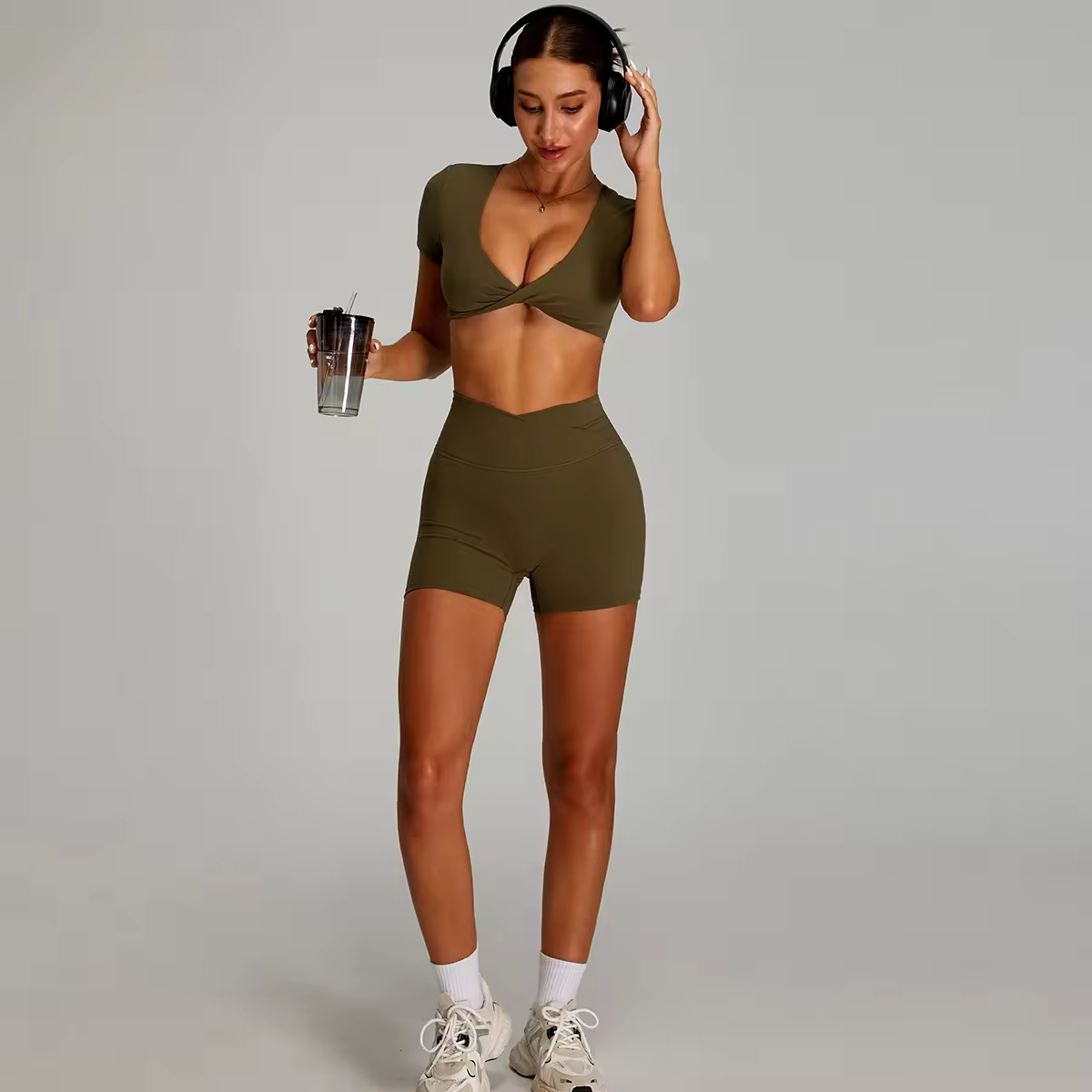 Women's Cross High Waist Yoga Set Naked Sensation Quick Dry Fitness Outfit for Running Gym XS Size Breathable Solid Front