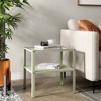 Table basse/côté carrée moderne en acier à 2 niveaux avec plateau en verre, design portable pour salon et chambre