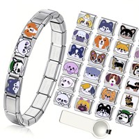 Pulsera de dijes de corazón italianos de moda al por mayor, dijes lindos de dibujos animados de perros y cachorros para amantes de las mascotas, eslabones de joyería DIY de acero inoxidable
