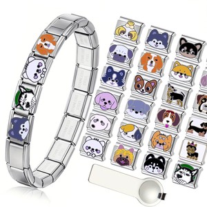 Wholesale Trendy Italian Heart Charm <b>Bracelet</b> Puppy Dog Breed Pet Lover Cartoon Cute Charms Links DIY Stainless Steel Jewelry - Product Image 1