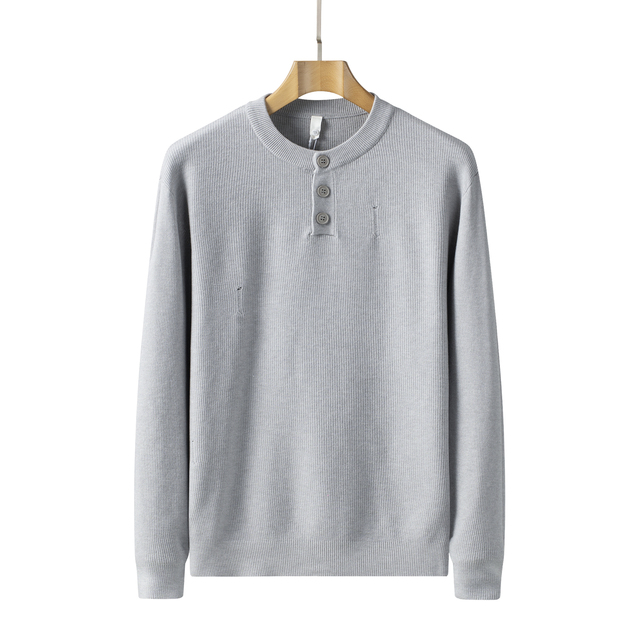 Men's Henley Knit Sweater - Casual Button-Front Ribbed Pullover for Autumn Winter, Daily & Fashion Outings