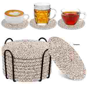 Ensemble de 8 sets de table en corde de coton, napperons de table en fil résistants à la chaleur et aux taches, dessous de plat circulaires de 11 cm - Product Image 4