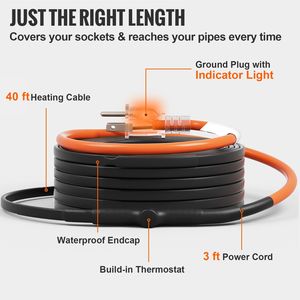 40FT Self-Regulating <b>Pipe</b> Heating Cable 5W/FT Heat <b>Tape</b> with Thermostat Heating Equipment - Product Image 5