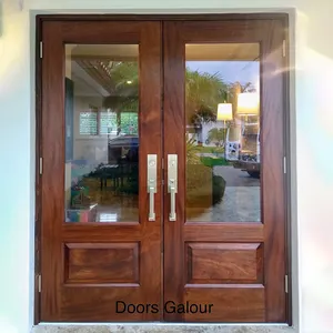 Porta principal da villa exterior porta dupla design madeira maciça portas de entrada de madeira principal