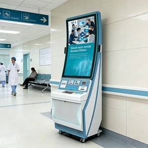 Kiosque professionnel personnalisé pour hall d'entrée avec écran tactile incurvé, terminal d'impression thermique et animation pour centre commercial et services publics - Product Image 1
