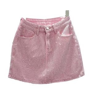ハイウエストショートスカート女の子用カスタマイズ新ヘビーラインストーンジャンスカートAラインファッション
