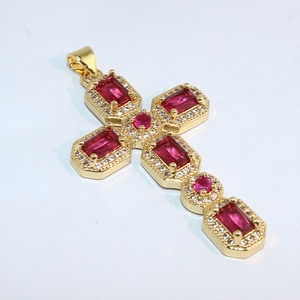 CZ8677 Ciondoli a Croce Grande Boho Placcati Oro 18K con Zirconia Cubica Scintillante, Forniture per Gioielli Religiosi per la Creazione di Collane - Product Image 5