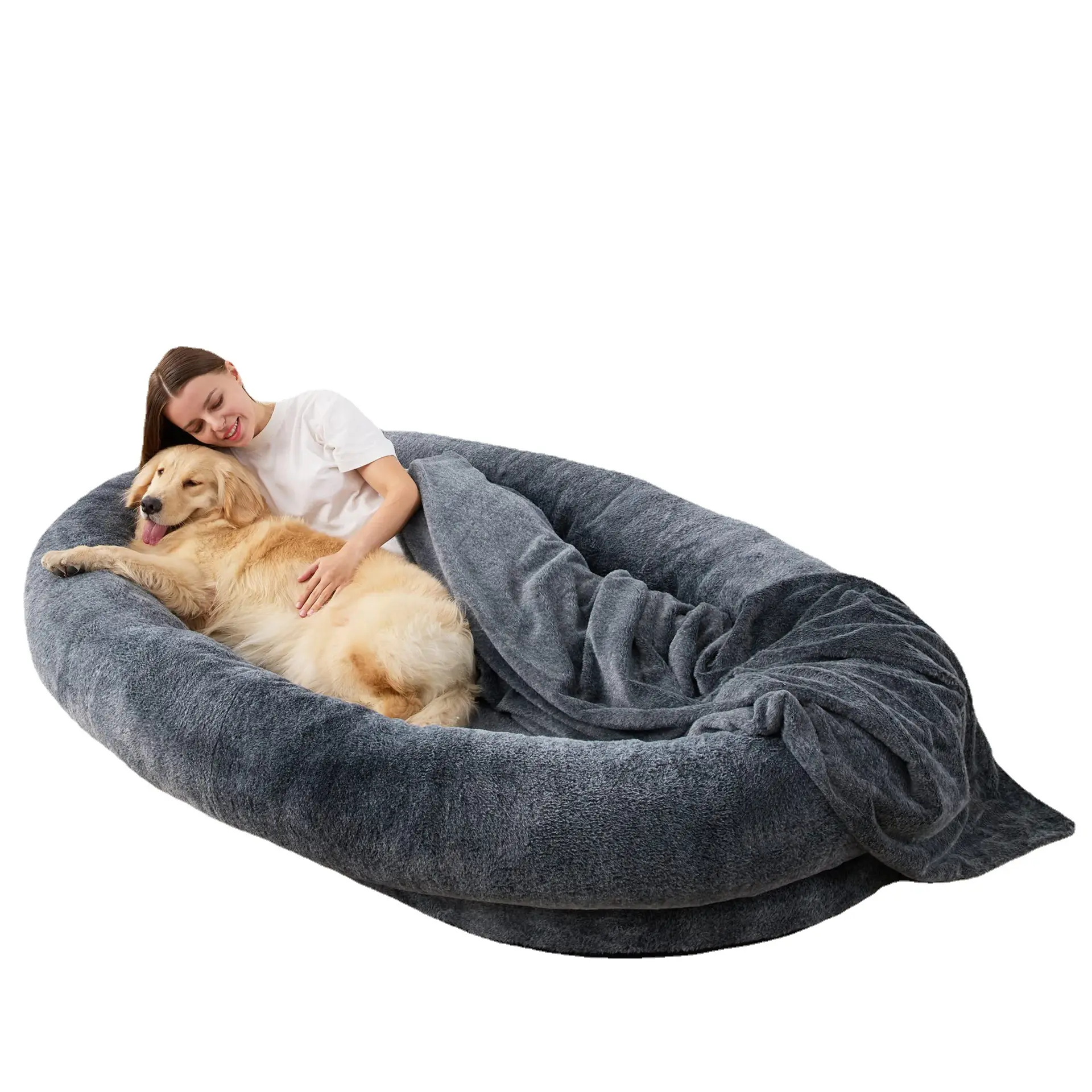 Toptan lüks Pet yatak peluş yumuşak büyük köpek yatağı çıkarılabilir bellek köpük adam ile köpek yatağı