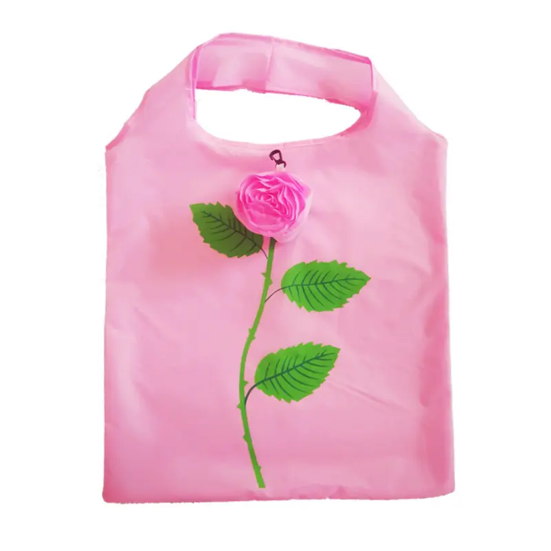 प्रचार गुलाब फूलों की महिलाओं को टोट बैग हैंडबैग फोल्डेबल रेसाबिएइको फ्रेंडली तह किराने की खरीदारी बैग