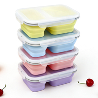 Boîte à lunch pliable de qualité alimentaire sans BPA, compatible micro-ondes, écologique, 2 compartiments, conservation au réfrigérateur