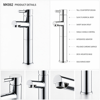 Robinet de lavabo sur colonne traditionnel en laiton massif chromé poli, monocommande, garantie 5 ans pour salle de bain