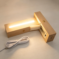 Base LED Inalámbrica Portátil de Madera con Interruptor Táctil, Iluminación Blanca Cálida, Ranura Opcional para Batería AAA, Soporte para Lámpara Decorativa de Mesa