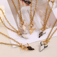 Collier à maillons avec boucle en forme de tête de vache pour femmes européennes et américaines, pendentif en forme d'animal, bijoux tendance en acier inoxydable