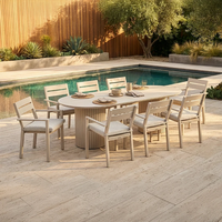 Ensemble de repas d'extérieur toutes saisons, table basse de 2,4 m, 8 chaises Santorini en aluminium, amovibles et lavables