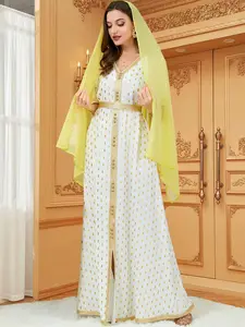 2022 vendita calda stampata manica lunga scollo a V Casual musulmano Abaya da Dubai Maxi vestito abbigliamento etnico abito Abaya islamico