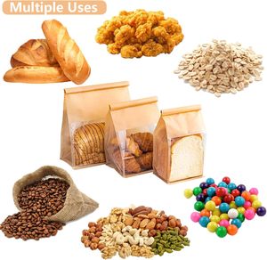 ถุงกระดาษคราฟท์กันน้ำกันความชื้นแบบพรีเมียมขนาดใหญ่ มีหน้าต่างใส พร้อมสายรัดโลหะสำหรับเก็บขนมปังและผลิตภัณฑ์เบเกอรี่ - Product Image 5