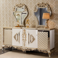 Mobilier français de luxe, table et chaise de salle à manger européenne, en bois massif argenté, ensembles de salle à manger