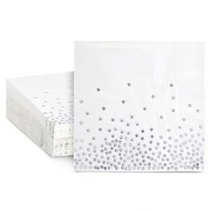 Servilletas de Papel de 3 Capas con Diseño de Puntos Plateados, 6.5 Pulgadas, 4 Pliegues, Paquete de 50 Unidades, Estilo Blanco para Bodas, Cumpleaños y Fiestas, Directo de Fábrica OEM - Product Image 1