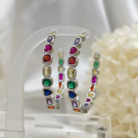 SENYU Exquisitos Pendientes de Aro de Lujo Multicolor Arcoíris para Mujer, con Piedras CZ en Forma de Corazón, Ovaladas, Baguette y Marquesa, Aros Grandes