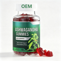 Gummies à l'extrait naturel de racine d'Ashwagandha pour le soulagement du stress et l'équilibre de l'humeur, saveur framboise, complément alimentaire à base de plantes