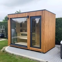 Sauna compacta de cedro rojo canadiense de aspecto personalizado con visera para 4 personas