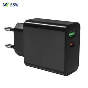 Adaptador de parede para laptop GaN PD, plug de parede acessível para carregamento em viagem, porta dupla de 65 W