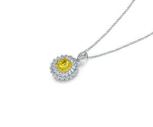 Pendentif en Zircon Cubique Synthétique Jaune 7x7mm Plaqué Or et Argent, Bijou Fantaisie Effet Glacé - Product Image 6