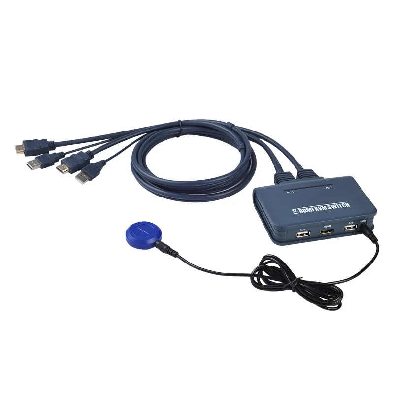 2 포트 HDMI 호환 VGA DVI KVM 스위치 키보드 마우스 USB 2.0 공유 스위처 분배기 상자 원격 컨트롤러 USB 케이블