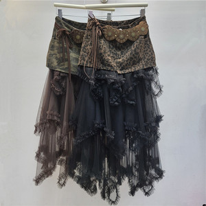 GX-2025 gaun panjang kotak-kotak, Gaun jala tambal sulam tidak beraturan gaya baru musim gugur modis - Product Image 1