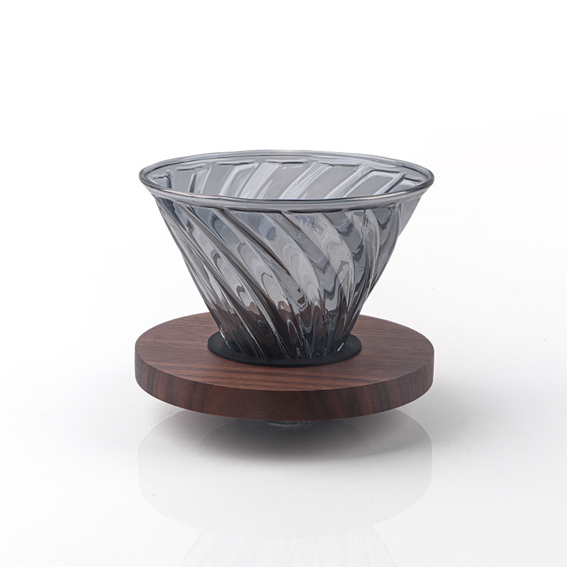 Taza de filtro con base de madera de nogal, gris ahumado [Versión Reforzada]