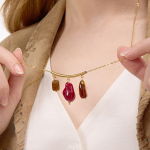 Collar con colgante de resina de acero inoxidable con cuentas ovaladas para mujer, joyería de moda - Product Image 3