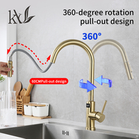 Robinet de cuisine intelligent personnalisable à écran tactile, en acier inoxydable SUS304, avec affichage numérique, extractible, finition or brossé, pour projets