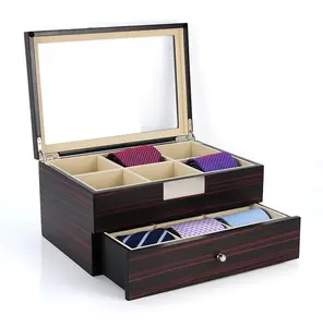 Hot Selling 2 Layer Opslag case Tie Display Case Houten Stropdas Doos met Lade