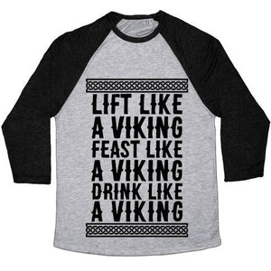 Camiseta de béisbol unisex de mezcla triple con estampado de "Lift, Feast, Drink Like a Viking" - Product Image 3