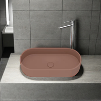 Lavabo de salle de bain rectangulaire moderne en béton gris fait à la main, lavabo ovale avec comptoir de toilette, lavabo en béton coulé