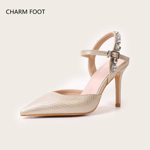 Sandalias de mujer 2023 nuevo verano moda europea y americana puntiagudas tacón fino una línea diamante brillante diamante serpiente alta <span class=keywords><strong>Hee</strong></span> - Product Image 4