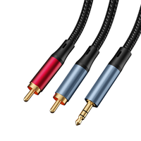 Câble tressé en nylon RCA 3,5 mm neuf avec connecteurs plaqués or 24 carats et adaptateur CC pour téléphones portables, lecteurs MP3, tablettes et enceintes