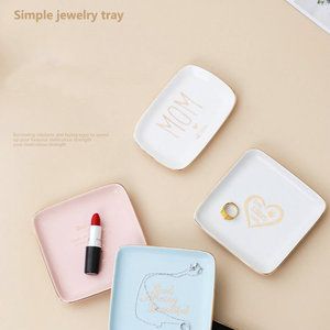 Qushine Square Gold Ring Dish Trinket Tray <strong>Ceramic</strong> <strong>Jewelry</strong> Plate - Product Image 1