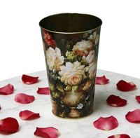 JH Joli pot de fleurs vintage rond et haut en fer blanc avec impression offset