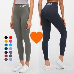D19108 celana legging olahraga wanita, celana legging Yoga pinggang tinggi bersaku dalam angkat Fitness Gym