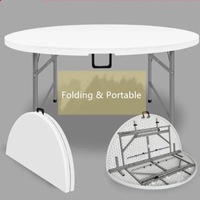 Vente directe d'usine, table pliante ronde en plastique blanche pour jardin, événements, restaurant, café, 4/5/6 pieds, extérieur