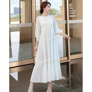 Falda Elegante de Alta Gama, Estilo Vintage, Blanca, Holgada, Talla Grande, Plisada, Largo Medio, Estilo Occidental, Rejuvenecedora, <span class=keywords><strong>Generosa</strong></span>, para Mamá - Product Image 2