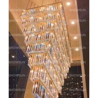 Lustre en cristal multi-niveaux sur mesure, design rectangulaire en spirale, LED, lampes de plafond extra-larges de luxe pour villa, hall d'hôtel