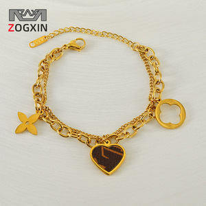 ZOGXIN Double Layer Heart Bracelet Gold Plated 18K Stainless Steel Charm Jewelry Gift for Women - Product Image 1