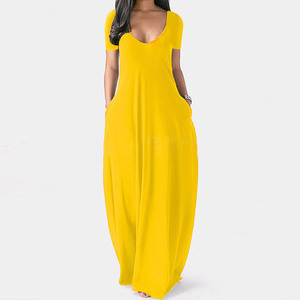 Abito lungo da donna <span class=keywords><strong>taglie</strong></span> <span class=keywords><strong>forti</strong></span>, tinta unita, <span class=keywords><strong>sexy</strong></span>, con scollo a V profondo, maniche corte e tasche - Product Image 6