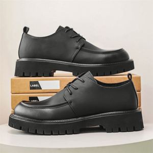 <b>Dress</b> Shoes for <b>Men</b> British Style Casual Formal Slip-On Autumn with Thick Soles Korean Version Black Leather Oxfords - Product Image 4