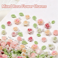 Décorations d'ongles DIY : Breloques fleurs roses 3D, feuilles, perles et camélias mélangés
