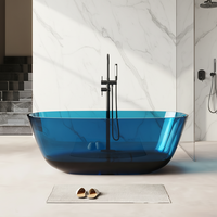 Baignoire autoportante en résine transparente avec drain, profonde, écologique, moderne, pour salle de bain intérieure, usage villa