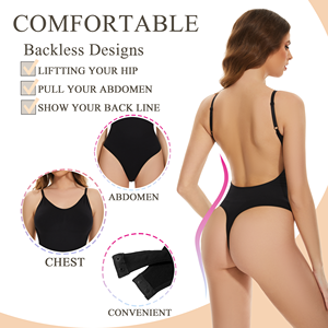 จั๊มสูทแบบชิ้นเดียวไร้ตะเข็บสายหนังกลับเข้ารูปโชว์หลังกระชับสัดส่วนคอร์เซ็ทผ้าไหมบางถักสำหรับผู้หญิงบอดี้สูทผู้ใหญ่ - Product Image 4