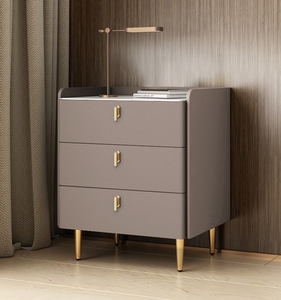 Table de Chevet Moderne de Luxe en Marbre et Bois Massif, avec 3 Tiroirs, en Cuir Blanc, Noir, Gris, pour <span class=keywords><strong>Chambre</strong></span> à Coucher, Meuble Flottant de Style Hôtelier - Product Image 3